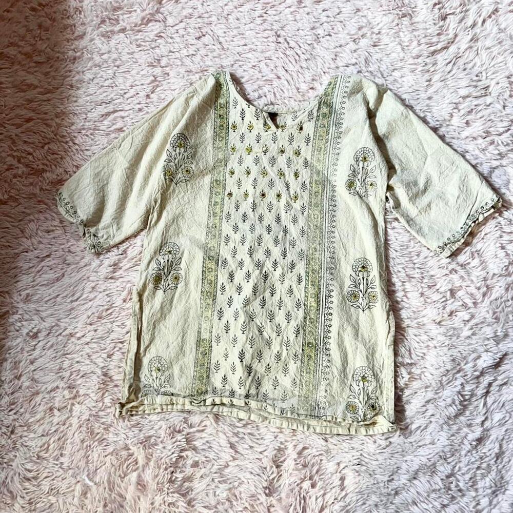 Cream Bohemian‎ Indie Floral Celestial REN Faire Feminine Delicate Tunic Blouse